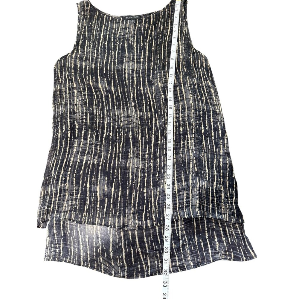 Eileen Fisher Sheer Silk Sleeveless Top Abstract Stripe Black Beige Size M - Picture 7 of 7